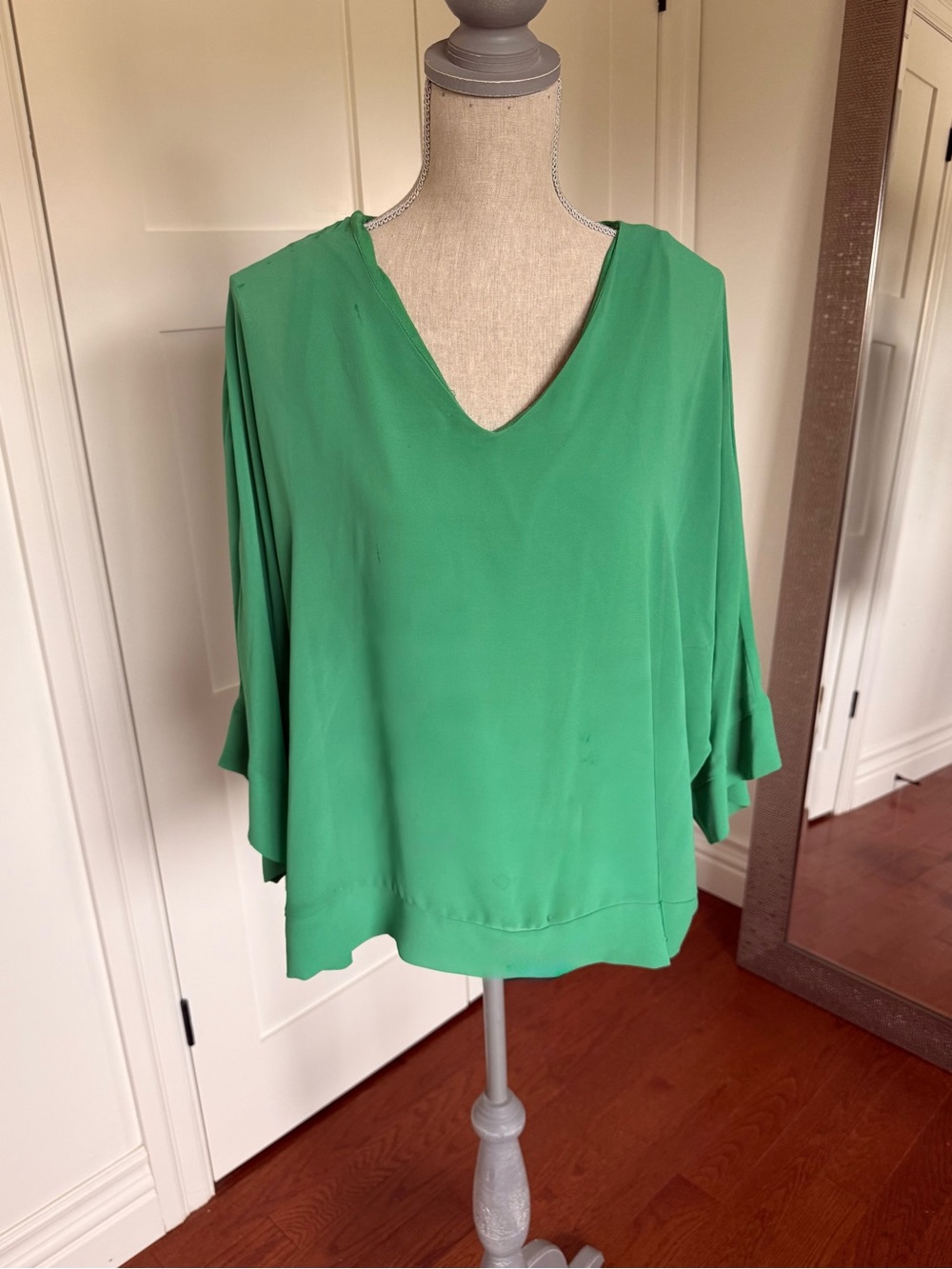 Emerald Green V-Neck Women's Blouse